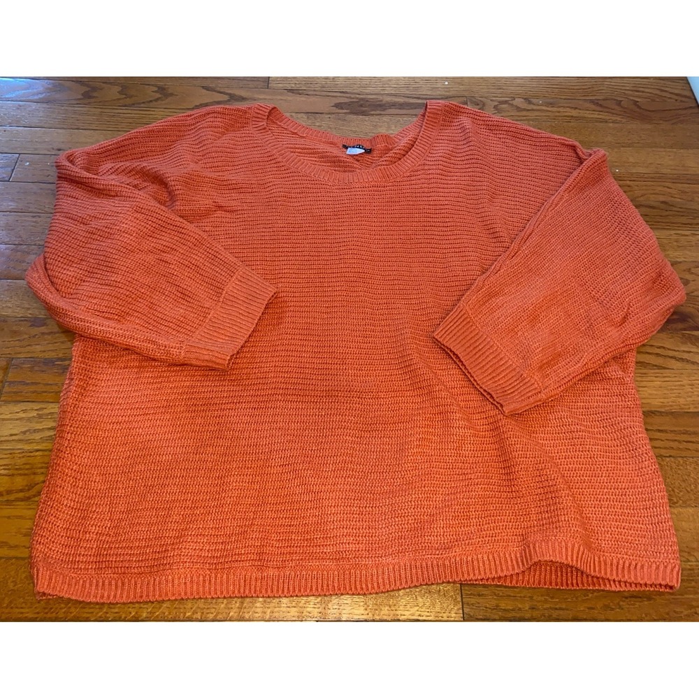 VENUS Womens Orange Sweater‎ 3/4 Sleeves Casual Cable Knit 3X Button Back